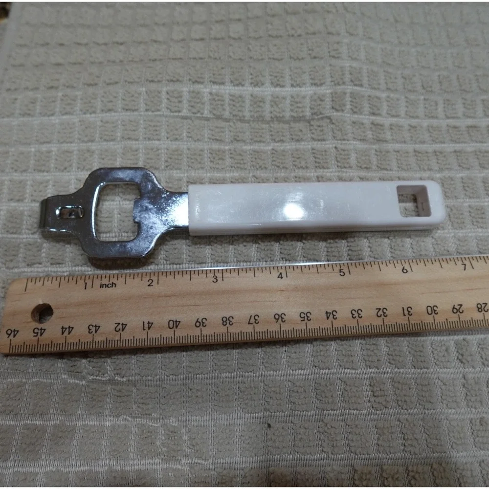 Kamenstein Bottle and Can Opener White Handle Stainless Steel Church‎ Key 6.25in